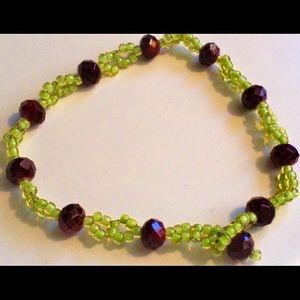 Red and Green Glass Beaded Bracelet